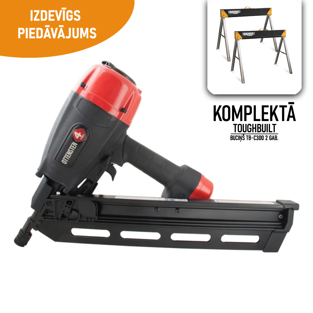 4PRO FN 34100 Pneumatic Framing Nailer (50-100mm; 34°) + C300 Sawhorse Set