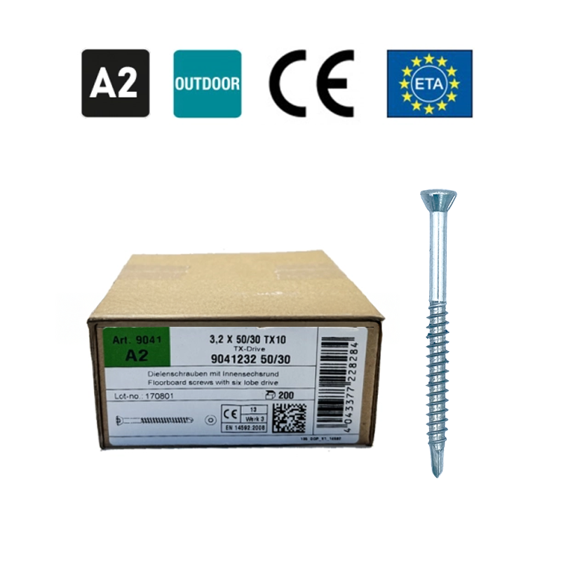 Stainless Steel Facade Screws for Wood 3.2 X 40-50, TX10 Head, for Outdoor Use, A2, 200 pcs.