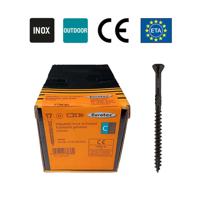 Eurotec Hapatec - Roostevabast terasest puidukruvid (4,0 x 35 -60 mm) (500 tk) mustad