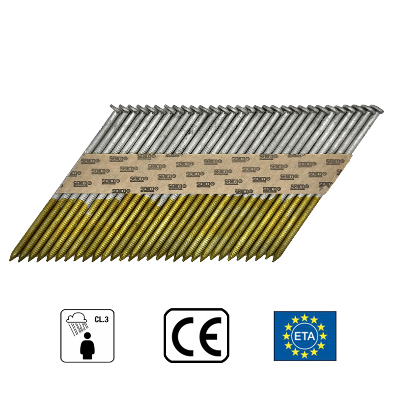 Construction Nails in Strip 2.8x75 mm; 34°; Hot-Dip Galvanized; Adhesive Coated; Collated (2000 pcs) - SENCO